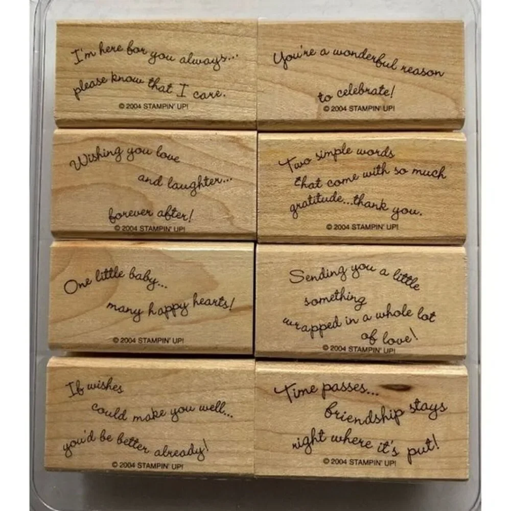 STAMPIN' UP! CURVY VERSES Set 8 Wood Mounted Rubber Stamp Retired Card Craft
